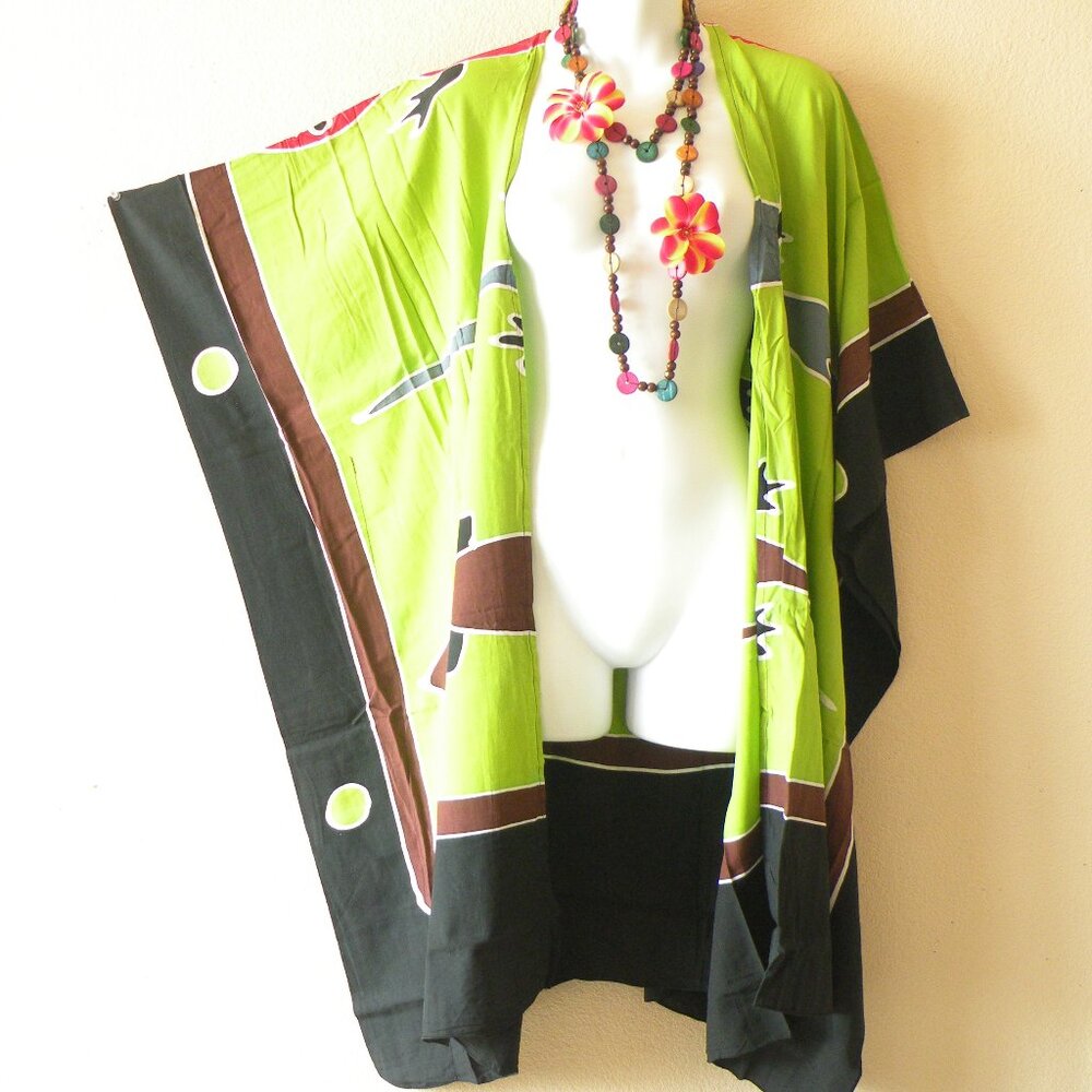 CM46 Gecko Batik Plus 38" Open Hand Painted Cover Up Midi Cardigan fit up to 5X